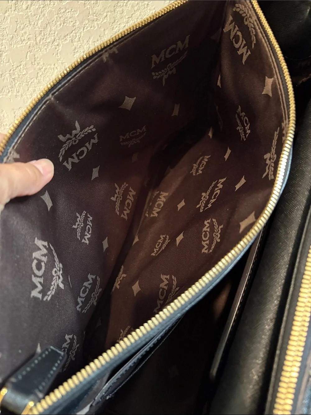 MCM Black Structured Satchel Bag with Gold Hardware